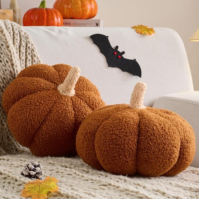 Pumpkin Pillow, 2 Pcs Thanksgiving Pumpkin Throw Pillow 11.8 x 6 Inch Fall Pillow Thanksgiving Cushion Pumpkin Shaped Throw for Halloween Pillow Bedroom Sofa Couch Fall Decor