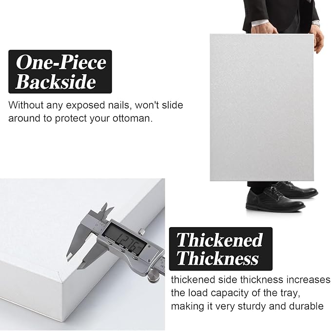 White Leather Decotative Coffee Table Tray,Modern Large Ottoman Tray Rectangle Serving Tray with Handles for Living Room Party