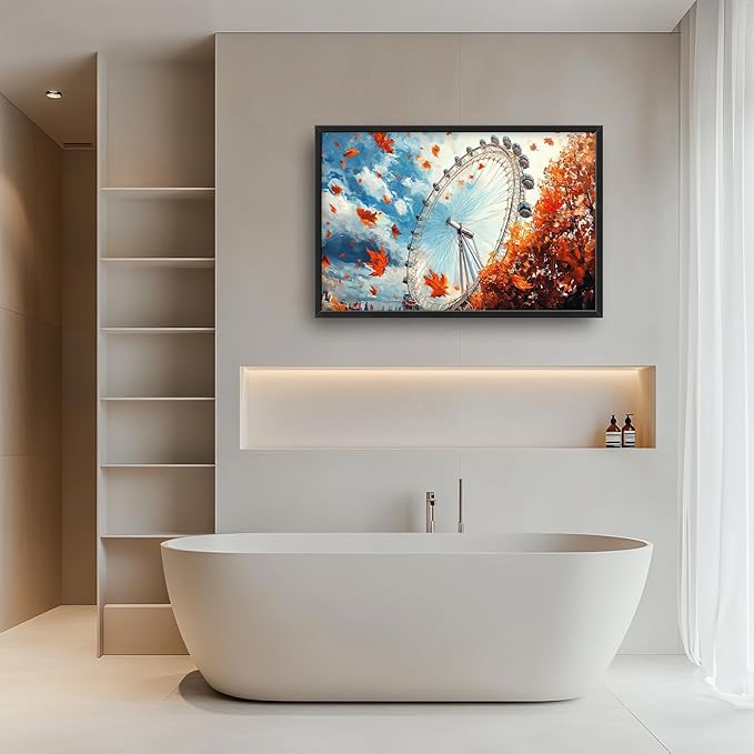 Olivine Large Wall Art, London Eye Pictures Wall Decor, Autumn London Canvas Prints Painting, Framed Artwork for Bathroom Bedroom Living Room Office Home Decoration 36"x24"