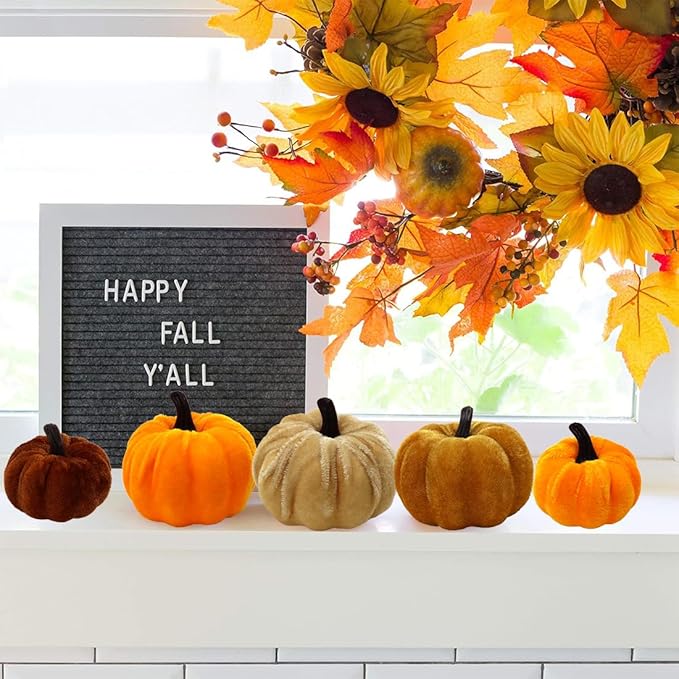 CH HAICHENG 12 Pcs Velvet Pumpkins Assorted Colors and Sizes Fake Artificial Small Velvet Pumpkin Fall Decorations for Home Farmhouse Harvest Wedding Halloween Thanksgiving Decor