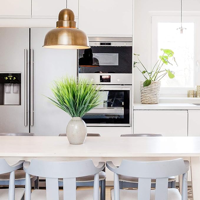 12 Bundles Artificial Grasses Outdoor UV Resistant Fake Grass No Fade Faux Plastic Plants Garden Window Box Decorating(Green Grass)