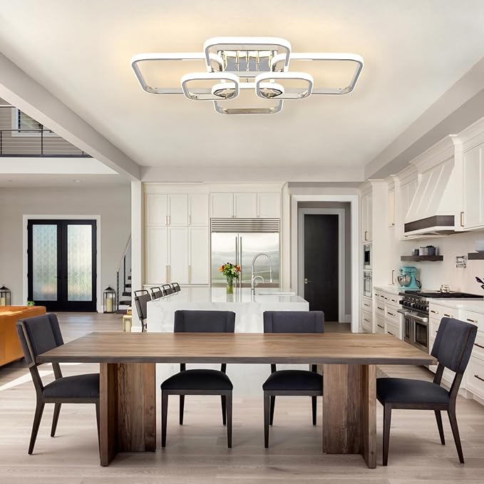 31.5" Modern LED Ceiling Light 6-Square Dimmable Ceiling Light Fixtures with Remote 3000K-6000K Chrome Close to Ceilings Lamp 60W Flush Mount Ceiling Lamp for Living Room, Bedroom