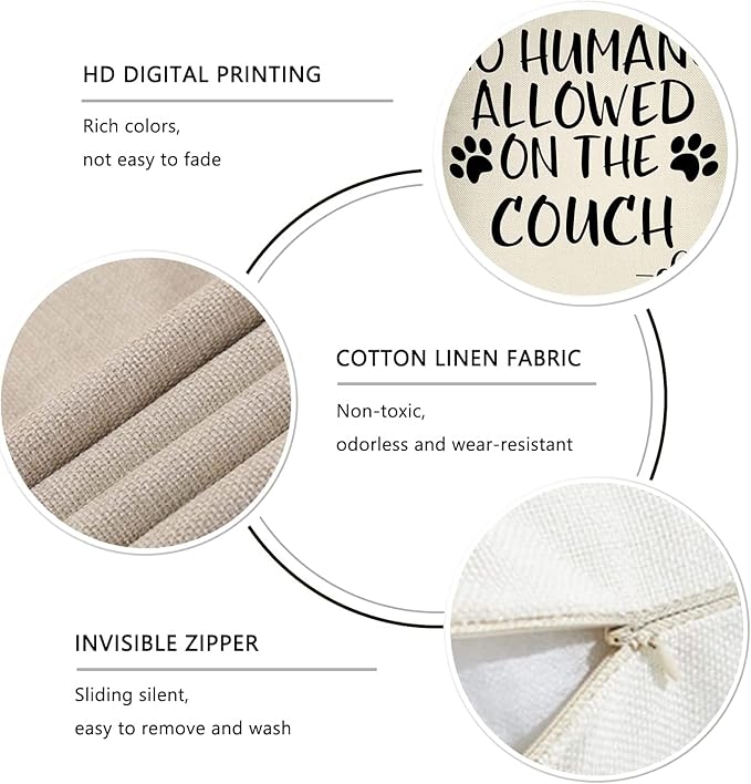 No Humans Allowed on The Couch Dog Paw Pattern Decorative Throw Pillow Cover, Dog Lover Gifts Funny Cushion Case Decor Sign, Farmhouse Home Pillowcase Decorations for Sofa Couch 16 x 16