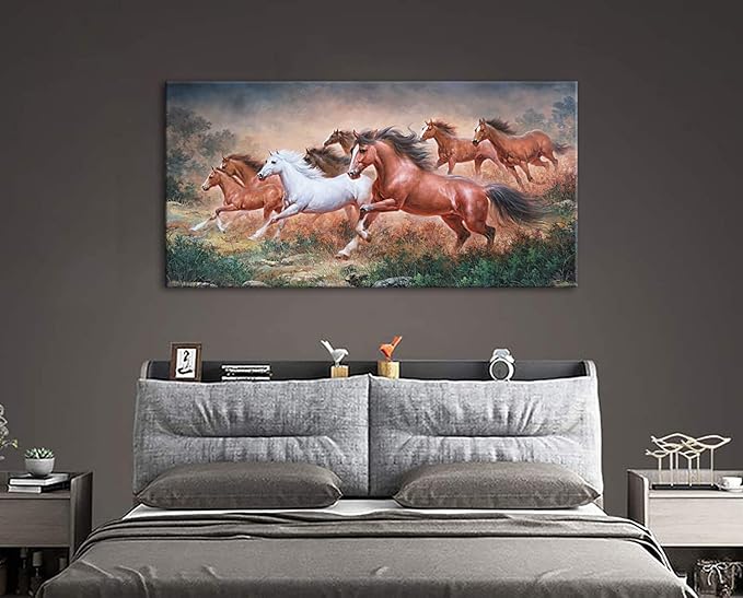 Yxbhhym Large Horse Wall Art Pictures Animal Canvas Prints Eight Running Horses Paintings Posters Horses Artwork for Wall Office Decor Living Room Home Decorations Framed Wall Art -20x40inches