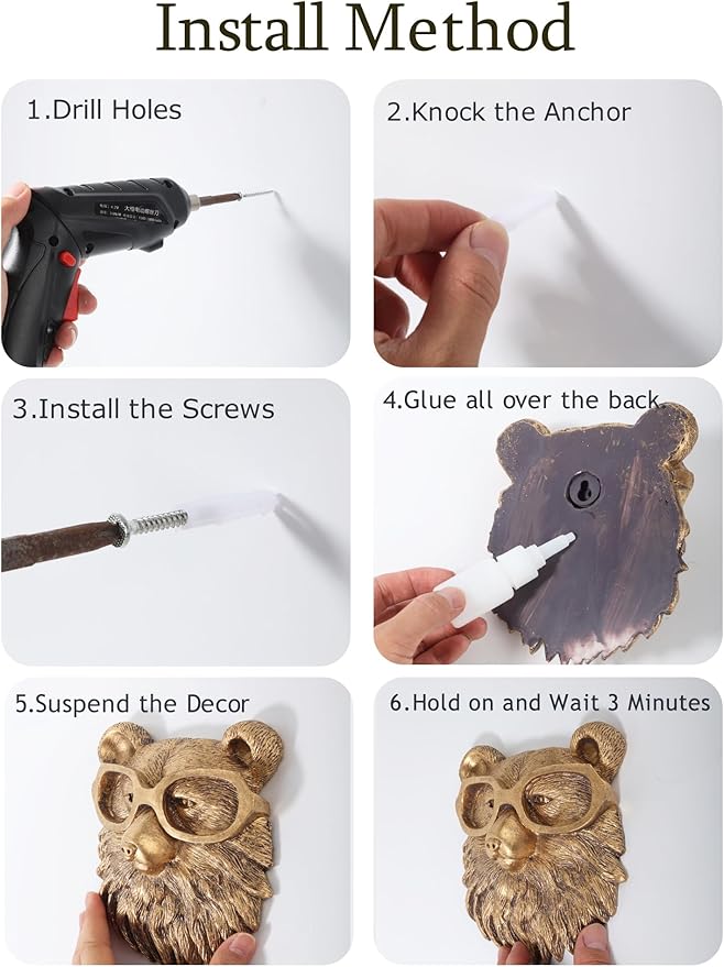 UITWMKTG 5 Pack Animal Head Wall Decor Gold Wall Sculpture Home Decor for Office Bedroom Modern Decor for Men Women