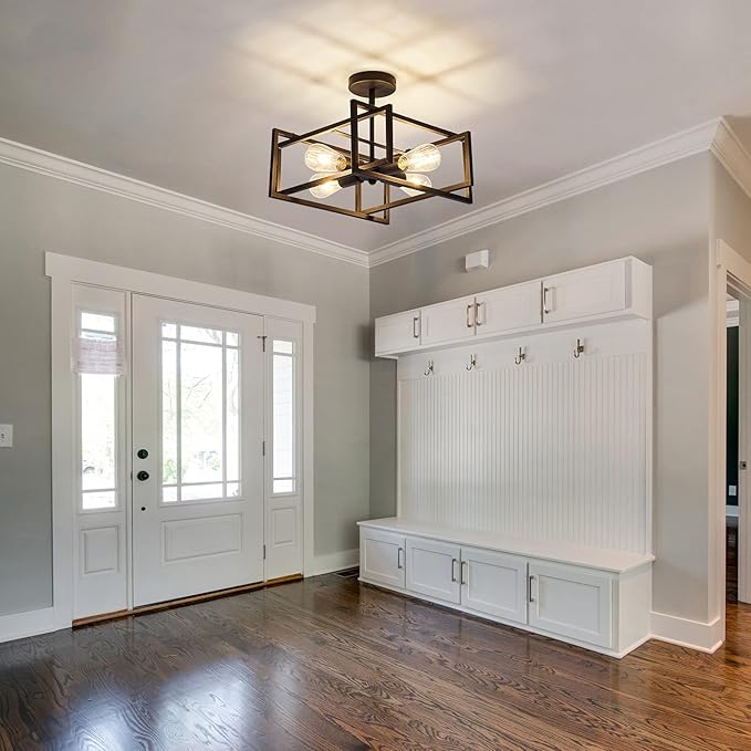 ZGLAOJT 4-Lights Close to Ceiling Light,Black Light Fixture Industrial Flush Mount Ceiling Light ,Farmhouse Chandelier Lighting for Kitchen Island Dining Room Bedroom Foyer Hallway