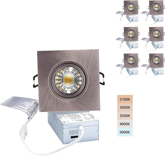 Canless Recessed Gimbal Downlight Rotatable-Spotlight 5 CCT 3 Inch Eyeball Ceilling Potlight, Dimmable Recessed Lights Fixture with Junction Box, 8W CCT Adjustable, Oil Rubbed Bronze, 6P …