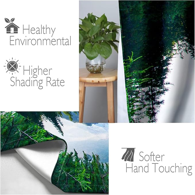 Jekeno Mountain Forest Blackout Curtains Lake Sky Sunshine Wild Nature Scenic Scenery Landscape Decor for Bedroom Living Room Grommet Window Drapes 2 Panel Set, 52"x63"