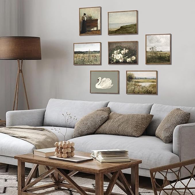 RETRART Vintage Wall Art, Vintage Seaside Landscape Painting - Muted Green Prints - Antique Wall Art Print, 8" x 10" Unframed Canvas Prints for Bedroom Living Room Bathroom Wall Decor