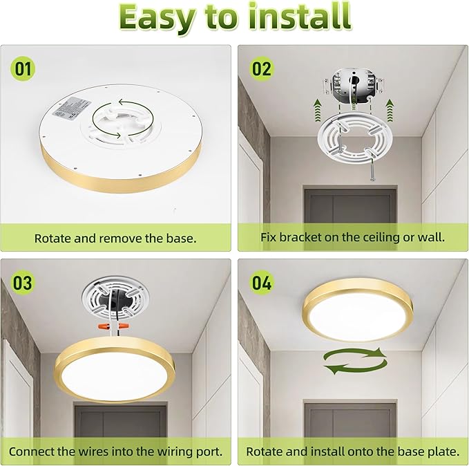 hykolity 2 Pack 9 Inch Selectable CCT LED Round Flat Panel Light, 18W 1800LM 3000K/4000K/5000K, Edge-Lit Flush Mount Ceiling Light Fixture for Kitchen, Bedroom, Laundry and Closet Room,Gold