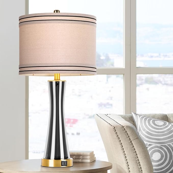 27.4''Table Lamps for Living Room Set of 2,3-Way Dimmable Modern Glass Bedside Lamps with USB Ports,Tall Lamps for Night Stands,Touch End Table Lamps for Bedroom Desk Lamps for Home Office(Grey)