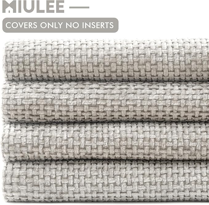 MIULEE Pack of 4 Couch Throw Pillow Covers 20x20 Inch Light Gray Soft Decorative Chenille Pillow Covers Farmhouse Accent Cushion Covers for Boho Home Decor Sofa Bedroom Living Room