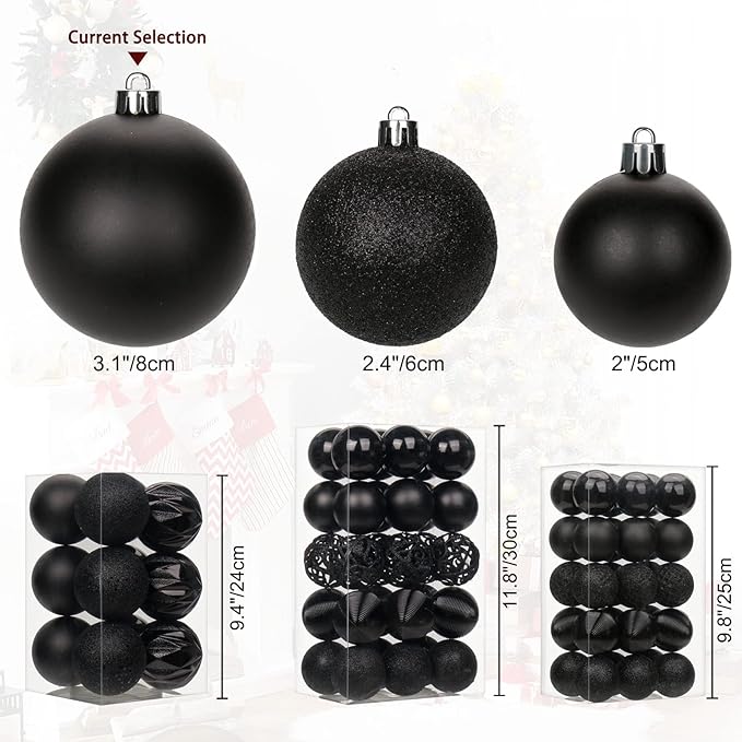 12PCS 3.15" Christmas Ball Ornaments Shatterproof Black Christmas Tree Decorations Xmas Tree Balls Halloween Ornaments Décor