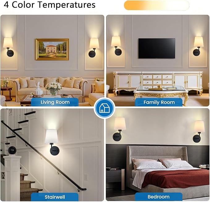 Rechargeable Wall Sconces Set of 2, Black Cordless Battery Operated Sconce with Dimmable LED Bulb and Remote, 13 Colors Wall Lights for Bedroom Living Room Hallway