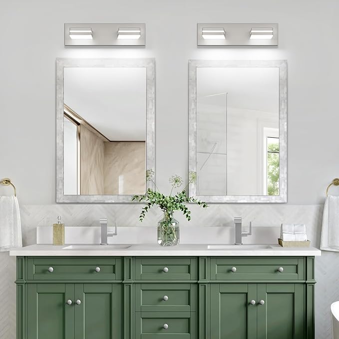 SineRise LED Modern Bathroom Vanity Light Fixtures (2-Light, 15.5-Inch), Brushed Nickel Modern Acrylic Bathroom Wall Lighting Fixtures Over Mirror (Cool White 6000K)