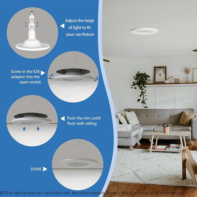 Jolux 5/6 Inch LED Can Lights Adjustable Recessed Retrofit Downlight, ETL Damp Rated Replacement Conversion Kit, 12W=60W, 3000K Warm White, 800LM, Dimmable, Flat Trim, E26 Base,24-Pack……