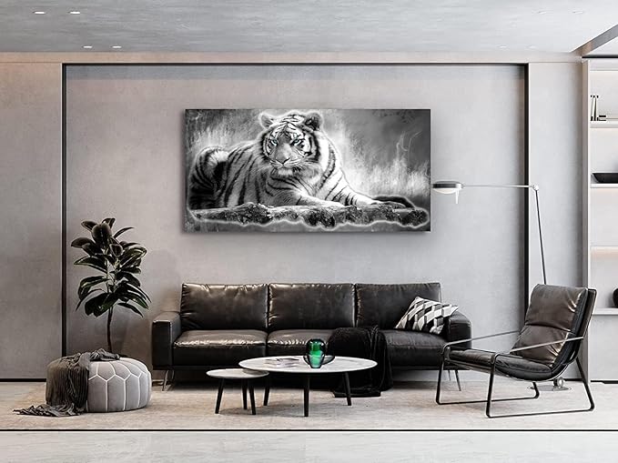 Yxbhhym Animal Black and White Tiger Canvas Wall Art Picture Tiger Painting Print Gallery Wrap Office Bathroom Living Room Decoration Modern Home Art Framed Wall Artโ 20X40inch