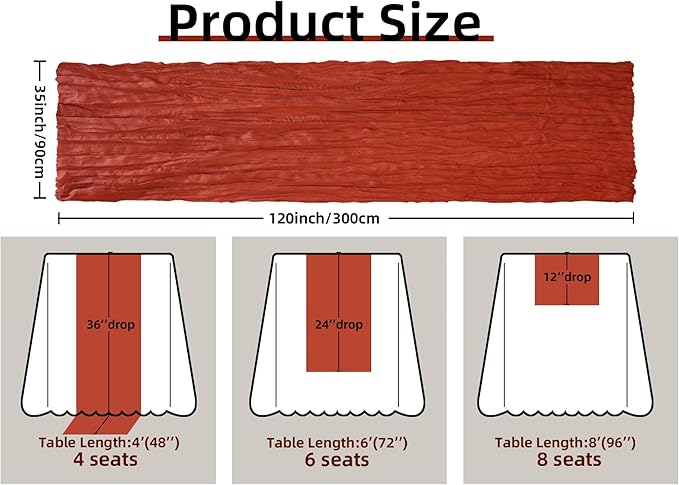FEXIA Terracotta Cheesecloth Table Runner 35x120 Inches Orange Red Rust Boho Gauze Christmas Table Runners Burnt for Wedding Decor Reception Bridal Shower Centerpiece