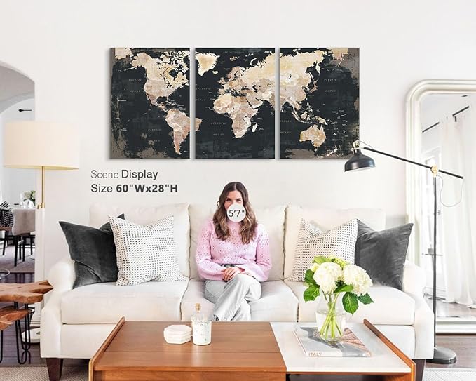 Black and White Wall Art Framed Office Vintage Wall Decor for Bedroom Home Decorations for Living Room Large Modern Maps Pictures Abstract Art Prints