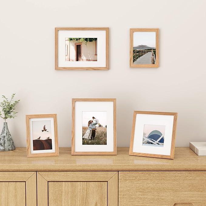5x7 Picture Frame, Solid Oak Wood 5 x 7 Frame with Plexiglass, 5 by 7 Photo Frame for Wall & Tabletop Display, 5x7 Picture Frame Matted to 4x6, Natural Oak Color, 3 Pack