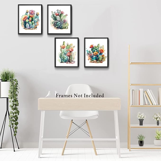 Mexican Cactus Canvas Wall Art,Mexican Cactus Posters,Cactus Wall Art Succulent Bathroom Decor Watercolor Green Plants Canvas Prints for Room Office Home Decor Set of 4 (8"x10"Unframed)