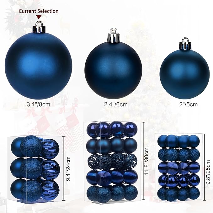 12PCS 3.15" Christmas Ball Ornaments Shatterproof Navy Blue Christmas Tree Decorations Xmas Tree Balls Halloween Ornaments Décor