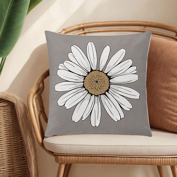 COMMINY Brown Black Pillow Covers 20x20 Set of 6, Daisy Flower Throw Pillow Cover Case Rustic Square Cushion Cover for Sofa Bedroom Living Room Farmhouse Home Decor