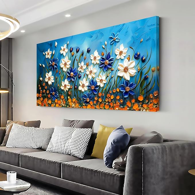 ZESTFLICKR Daisy Canvas Wall Art Daisies Flower Oil Painting Print Modern Floral Canvas Painting Artwork Nature Painting for Living Room Bedroom Home Office Kitchen Decoration (28x58 inches)