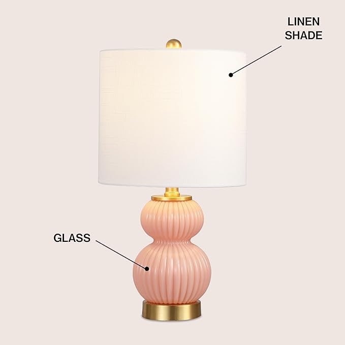 JONATHAN Y JYL1099B Daphne 20" Contemporary Transitional Metal/Glass Ribbed Gourd LED Table Lamp Bedroom, Living Room, Office, Dining Room, Pink/Brass Gold