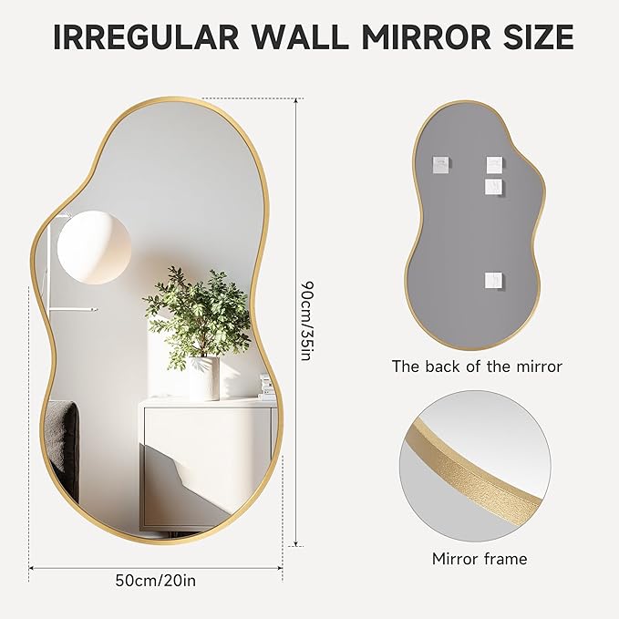 Hasipu Irregular Wall Mirror - 20"x35" Gold Irregular Abstract Mirror for Wall Asymmetrica Wall Mirrors Decorative Modern for Living Room Bathroom,Bedroom,Hallway