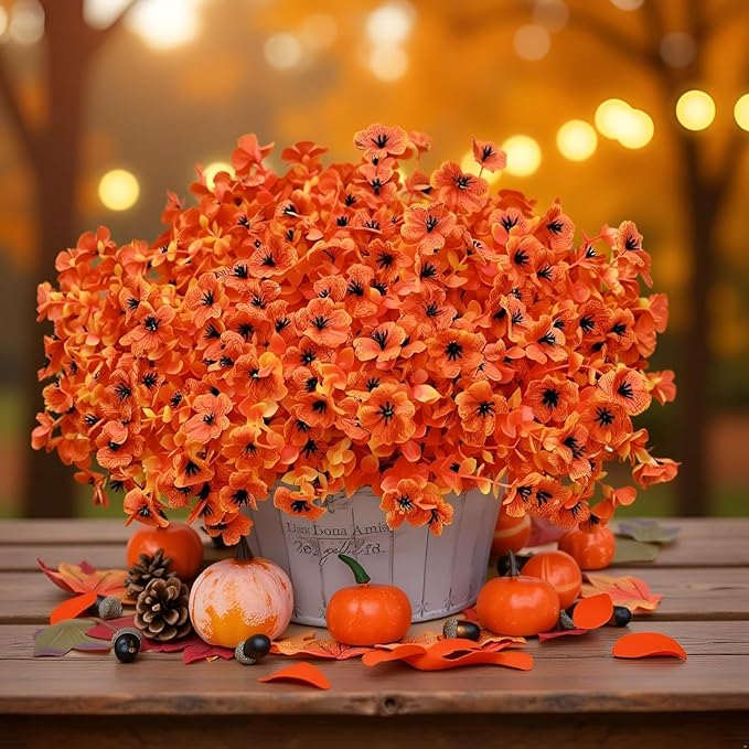 LADADA Artificial Fall Flowers Faux mums for Outdoor Indoor Garden Home Decoration, Faux Flower Daisy with,UV Resistant Silk Eucalyptus Autumn Fake Plants for Outside Garden Yard Porch Home Decor