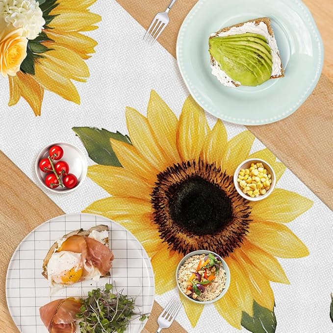 ANNA QUEEN Yellow Sunflower Table Runner 13 x 72 Inch for Dining Table,Floral Table Runner Fall Seasonal Autumn Kitchen Dining Table Decoration for Home Party Decor Thanksgiving Harvest