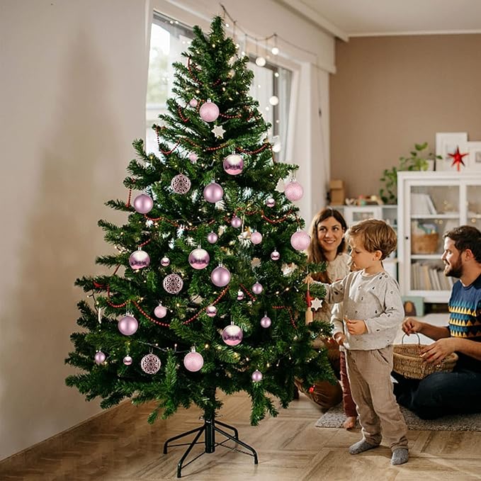 Valentine's Day Balls Christmas Tree Ornaments, Shatterproof Christmas Decorations Set with Reusable Hand-held Gift Package for Holiday Xmas Tree Valentine's Day Decor (100, Rose)