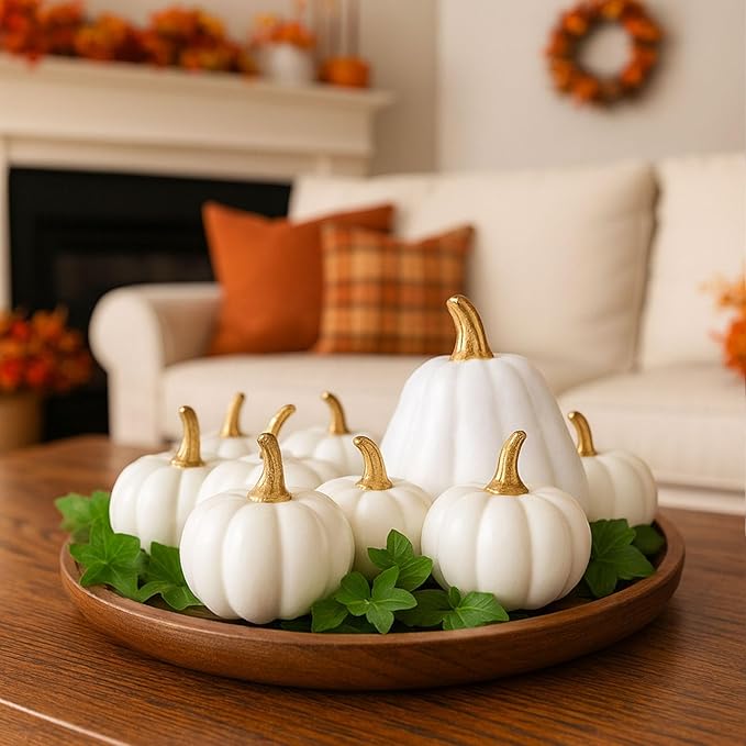 DomeStar 18PCS White Pumpkins for Decoration, Artificial Small White Foam Pumpkins Assorted Sizes for Wedding Thanksgiving Farmhouse Table Decor