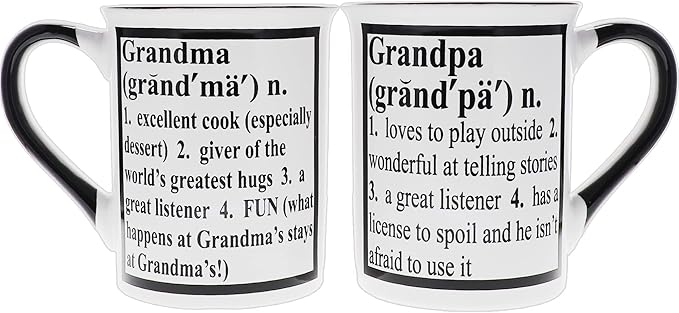 Cottage Creek Mugs - Set of Two 16oz. Large Ceramic Grandma Grandpa Coffee Cups - Ideal Stoneware Mugs for Kitchen, Office & Home Decor - Gifts for Grandparents, Women and Men