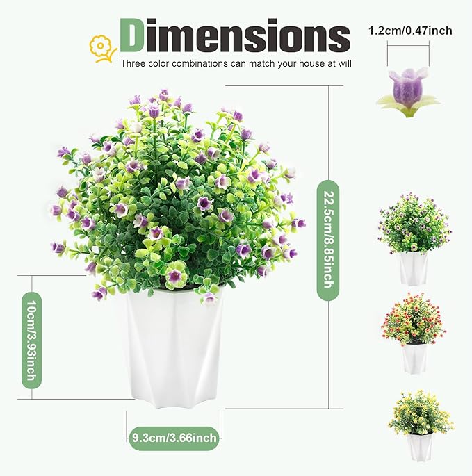 8.85 Inch 3 Pack Small Fake Plants Artificial Potted Plants Faux Plants Indoor for Home Bathroom Kitchen Office Shelf Desk Plants Decor