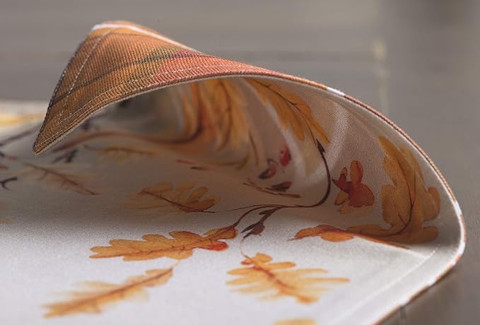 Maison d' Hermine Placemats Set of 4 100% Cotton Washable Cloth Place Mats, Reusable Table Mats for Kitchen Dining Decoration, Party, Wedding, Restaurant (Oak Leaves, 13" x 19")