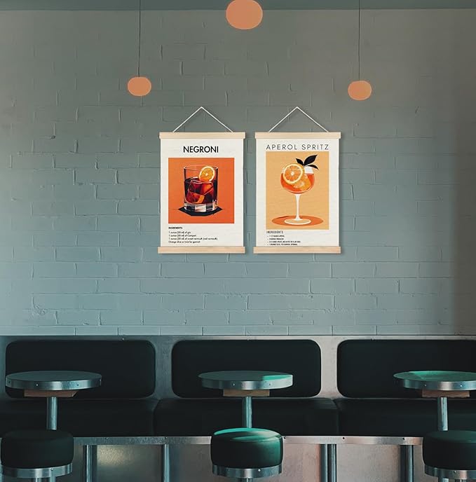 Yomisex Italy Negroni Aperol Spritz Cocktail Wall Art Poster, Vintage Italian Cocktail Drinks Canvas Prints Wall Art Framed for Home Kitchen Bar Pub Decor, 12x16 Inch Set of 2