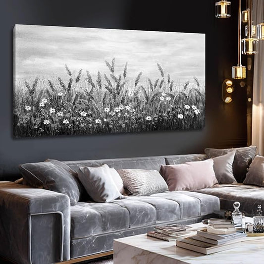 GAIDUOMAI Grey Landscape Wall Decor Lavender Flower Picture for Bedroom White Floral Artwork 24"x48" Nature Wall Art for Dining Room Kitchen