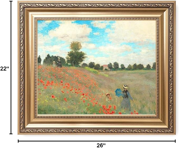DECORARTS - Poppies at Argenteuil, 1873, Claude Monet Art Reproduction. Giclee Print& Museum Quality Framed Art for Wall Decor.Framed size: 26x22''