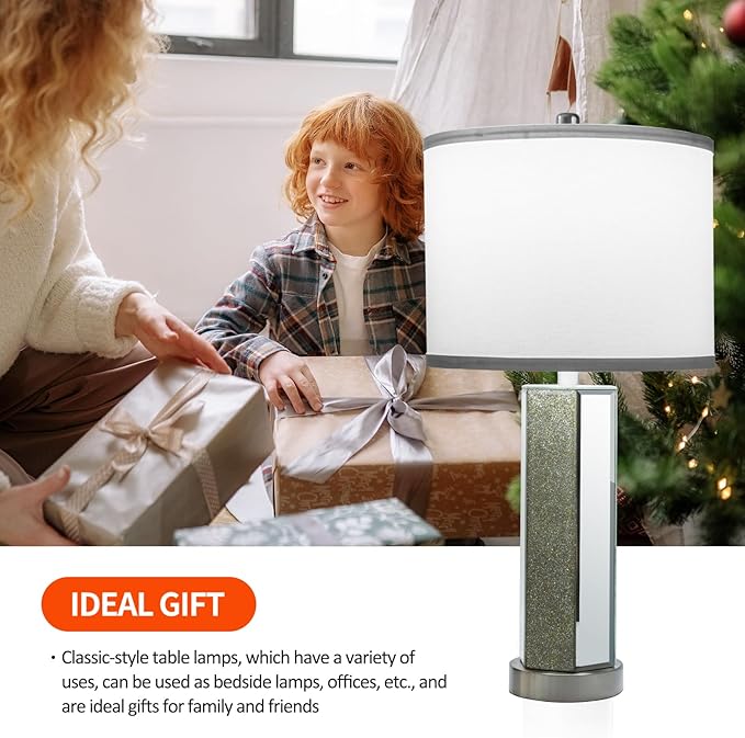Touch Control Table Lamps Set of 2, Modern Silver Mirror Bedside Lamp with 2 USB Ports, 3-Way Dimmable Real Marble Gold Nightstand Lamp for Living Room, Bedroom Home Office Hotel Bar