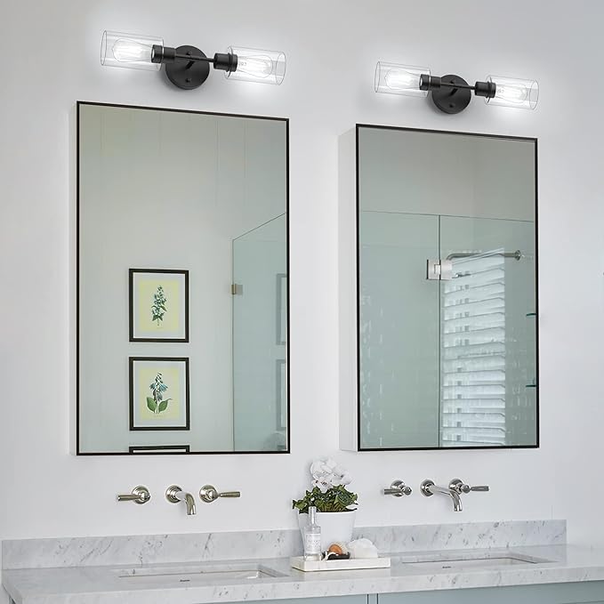 Espird Bathroom Light Fixtures 2 Light Black, Bathroom Vanity Lights Over Mirror, Bathroom Sconces Wall Lighting,Farmhouse Matte Black Bathroom Vanity Light, Modern Vanity Lights with Clear Shades