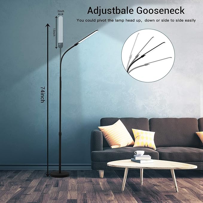 NXONE Led Floor Lamp,Modern Reading Adjustable Standing Height 4 Colors and Stepless Brightness Work Lamp for Living Room Bedroom Reading, Black