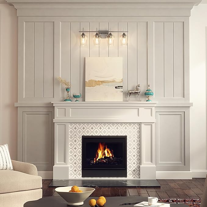 VONLUCE Bathroom Vanity Light, 4 Light Bathroom Light Fixture Over Mirror, Bathroom Wall Lamp with Clear Glass, Modern Brushed Nickel Vanity Lighting fixtures for Bathroom, Bedroom, Hallway