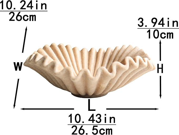 Large Decorative Bowl decor, Scalloped Pedestal Bowls for Modern Home Decor,Ruffle Decor,Stylish Key Bowl for Entry Table,Decorative Fruit Bowl for Kitchen Counter,Beige