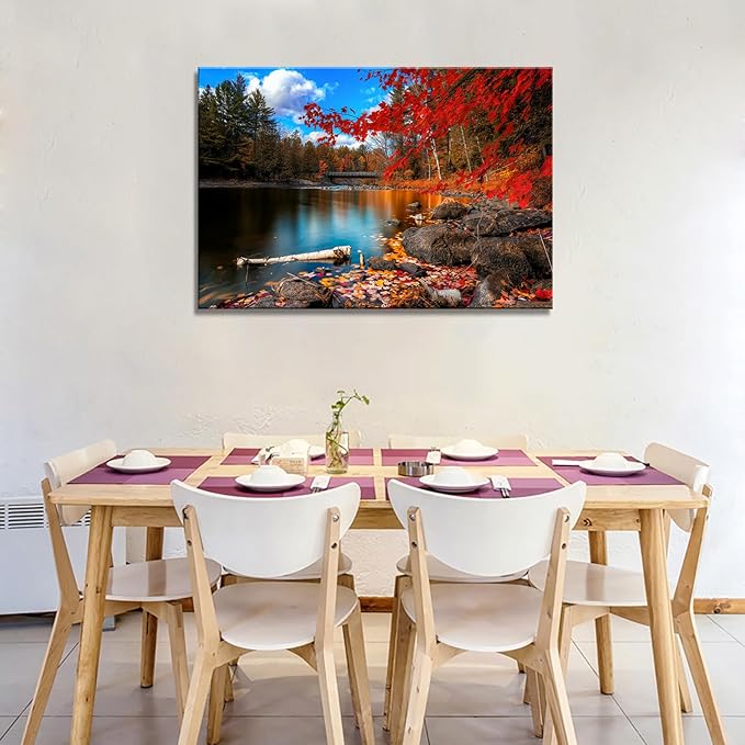 DZL Art S72681 Canvas Wall Art Canvas Artwork Lake Mountain Red Maple Leaf National Park Nature Pictures for Living Room Bedroom Office Wall Decor Home Decoration