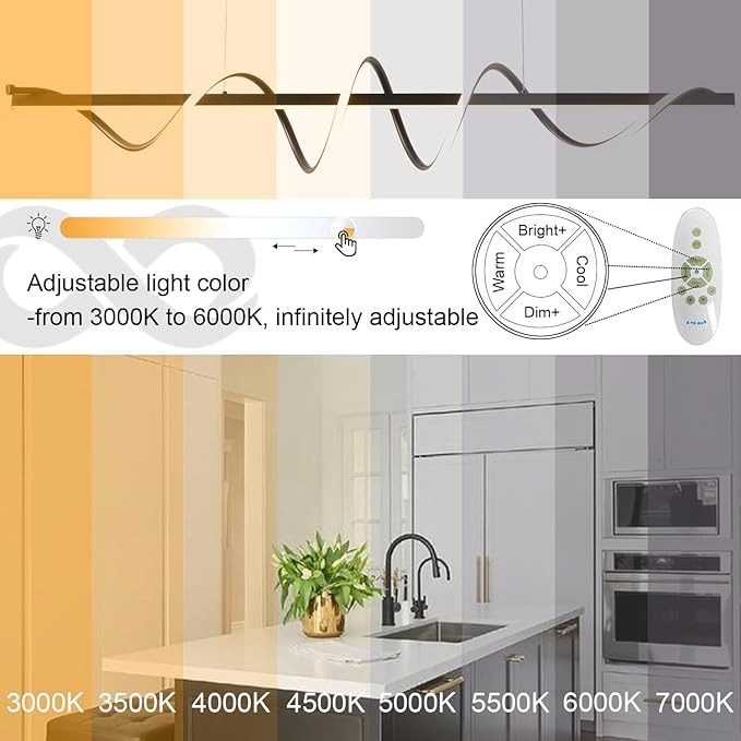 Modern Chandelier for Kithcen Island Lighting,Dimmable Black Led Pendant Light Fixture for Dining Room New Snake Twist Design