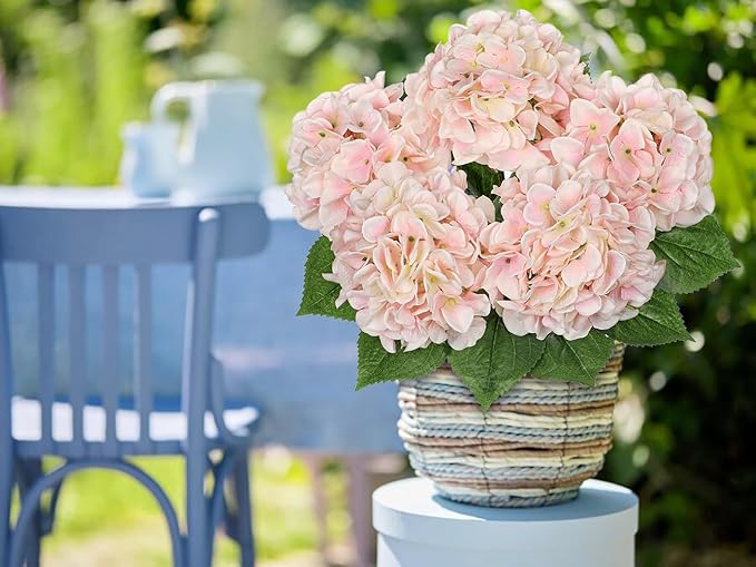 Light Pink Hydrangea Artificial Flowers Large Artificial Hydrangeas Silk Flowers for Home Decor Indoor Wedding Flowers Bouquets Faux Flowers Kitchen Centerpiece Table Decorations