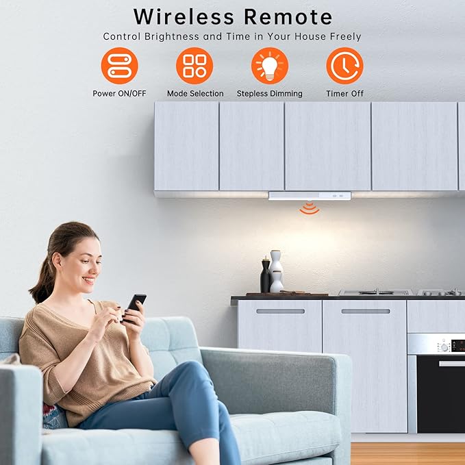 LED Closet Light, 6 Pcs 30LEDs Dimmer Rechargeable Motion Sensor Under Cabinet Lighting with Remote Control, Wireless Stick-Anywhere Night Safe Light Bar for Wardrobe,Kitchen