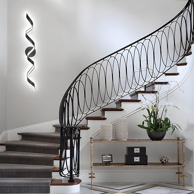 Dimmable Modern LED Bathroom Vanity Lights 32 inch, 20W Spiral Design Black Wall Light Fixtures for Bathroom, Living Room and Hallway, 6000K White Light